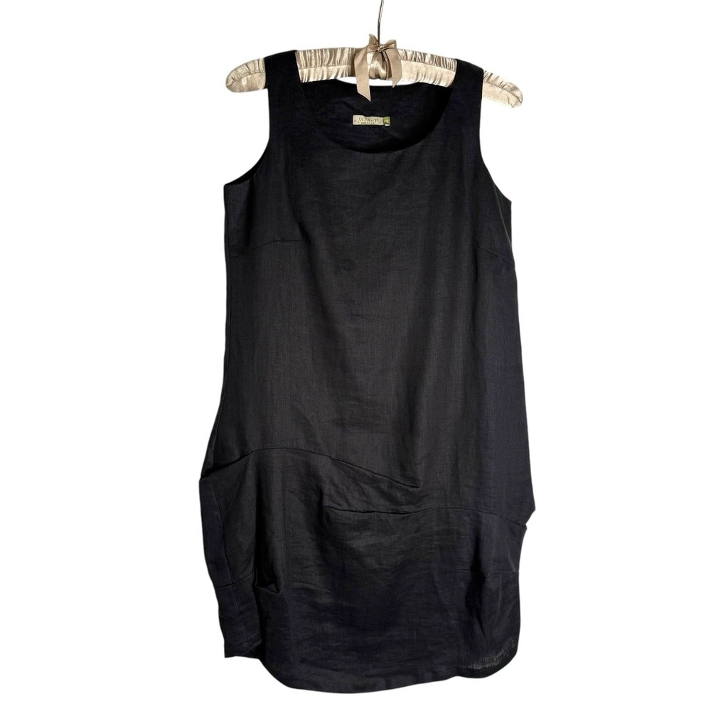 Chalet Et Cici 100% Linen Dress XS Lagenlook Asymmetric Minimalist Artsy Black‎